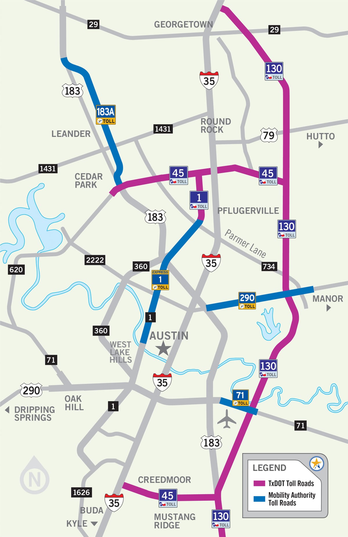 মানচিত্র, অস্টিন, টোল রাস্তা