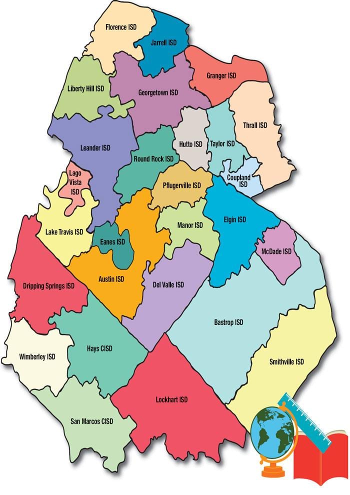 অস্টিন এলাকায় স্কুল জেলা মানচিত্র